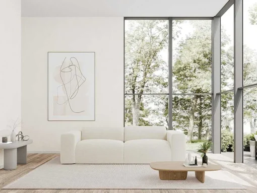 Sofá De 4 Lugares Em Tecido Boucle Branco - Pogni