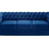 Sofá De 3+2+1 Lugares Em Veludo Cor Azul Real - Chesterfield