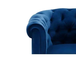 Sofá De 3+2 Lugares Em Veludo Cor Azul Real - Chesterfield