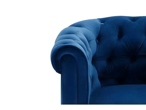 Sofá De 3+2 Lugares Em Veludo Cor Azul Real - Chesterfield