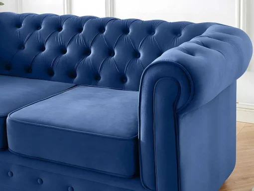 Sofá De 3+2+1 Lugares Em Veludo Cor Azul Real - Chesterfield