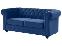 Sofá De 3+2+1 Lugares Em Veludo Cor Azul Real - Chesterfield