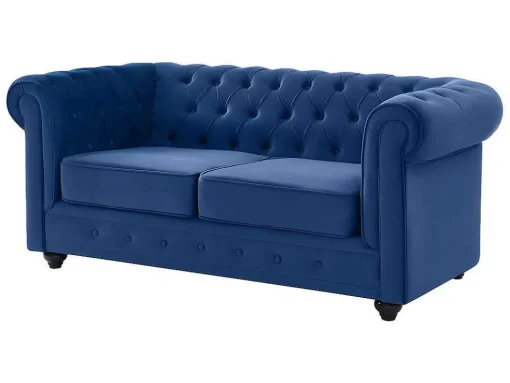 Sofá De 3+2+1 Lugares Em Veludo Cor Azul Real - Chesterfield