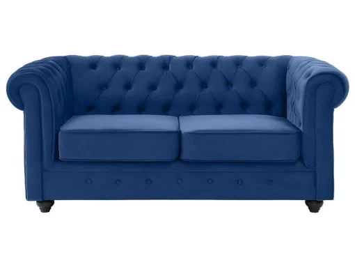 Sofá De 3+2+1 Lugares Em Veludo Cor Azul Real - Chesterfield