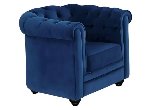 Sofá De 3+2+1 Lugares Em Veludo Cor Azul Real - Chesterfield