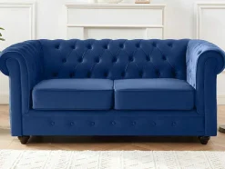 Sofá De 3+2+1 Lugares Em Veludo Cor Azul Real - Chesterfield