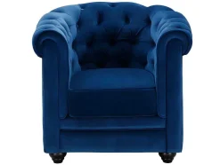 Sofá De 3+2+1 Lugares Em Veludo Cor Azul Real - Chesterfield
