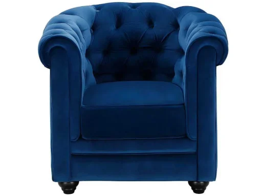 Sofá De 3+2+1 Lugares Em Veludo Cor Azul Real - Chesterfield