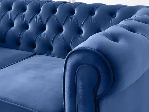 Sofá De 3+2+1 Lugares Em Veludo Cor Azul Real - Chesterfield