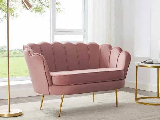 Sofá De 2 Lugares Forma De Concha Veludo Cor-De-Rosa - Dandelion De Pascal Morabito