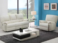 Sofá De 3+1 Lugares Relax Eletrico Em Pele Marfim - Marcis