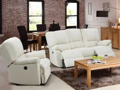 Sofá De 3+1 Lugares Relax Eletrico Em Pele Marfim - Marcis