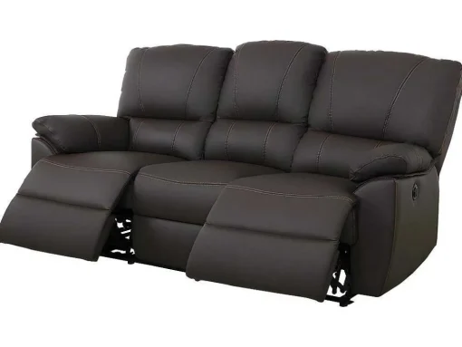 Sofá De 3+2 Lugares Relax Eletrico Em Pele Castanho - Marcis