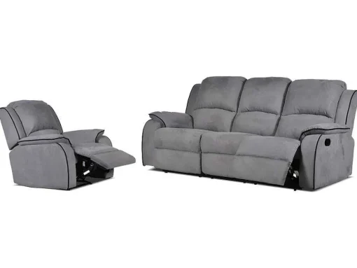 Sofá De 3+1 Lugares Relax Em Microfibra Cinzento - Hernani
