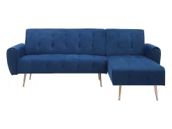 Sofá De Canto Convertivel E Reversivel Em Veludo Azul-Escuro - Polani