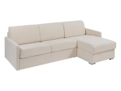 Sofá De Canto Convertivel Abertura Rapida E Reversivel Tecido Bege, Cama 140 Cm E Colchão 22 Cm - Calife