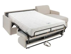Sofá De Canto Convertivel Abertura Rapida E Reversivel Tecido Bege, Cama 140 Cm E Colchão 22 Cm - Calife