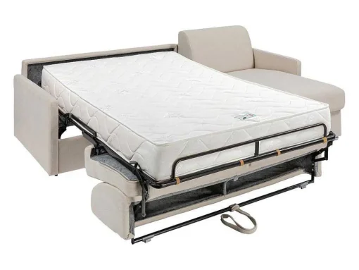 Sofá De Canto Convertivel Abertura Rapida E Reversivel Tecido Bege, Cama 140 Cm E Colchão 22 Cm - Calife