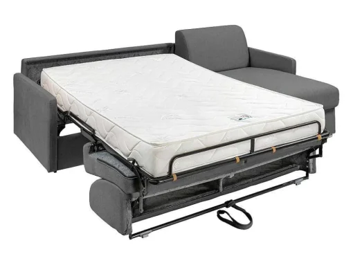 Sofá De Canto Convertivel Abertura Rapida E Reversivel Tecido Cinza, Cama 140 Cm E Colchão 18 Cm - Calife