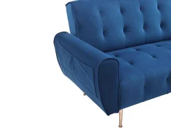 Sofá De Canto Convertivel E Reversivel Em Veludo Azul-Escuro - Polani