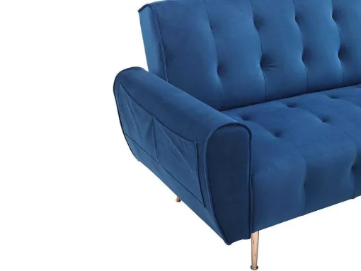 Sofá De Canto Convertivel E Reversivel Em Veludo Azul-Escuro - Polani