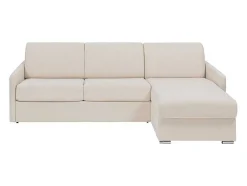 Sofá De Canto Convertivel Abertura Rapida E Reversivel Tecido Bege, Cama 140 Cm E Colchão 22 Cm - Calife