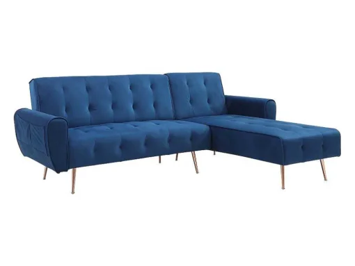 Sofá De Canto Convertivel E Reversivel Em Veludo Azul-Escuro - Polani