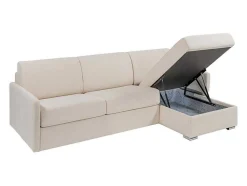 Sofá De Canto Convertivel Abertura Rapida E Reversivel Tecido Bege, Cama 140 Cm E Colchão 22 Cm - Calife