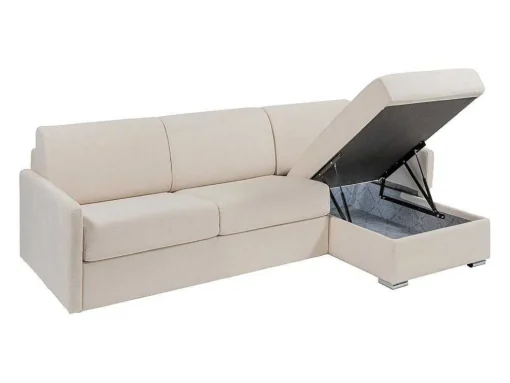Sofá De Canto Convertivel Abertura Rapida E Reversivel Tecido Bege, Cama 140 Cm E Colchão 22 Cm - Calife