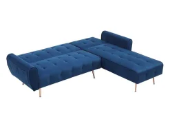 Sofá De Canto Convertivel E Reversivel Em Veludo Azul-Escuro - Polani