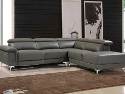 Sofá De Canto Direito Relax Eletrico Em Pele Antracite - Pascaline