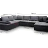 Sofá De Canto Panorâmico Convertivel Em Cama E Reversivel Em Pele Sintética E Tecido Bicolor Preto E Cinzento - Dakota