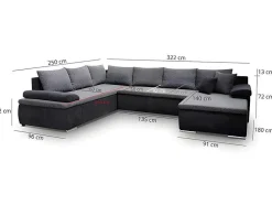 Sofá De Canto Panorâmico Convertivel Em Cama E Reversivel Em Pele Sintética E Tecido Bicolor Preto E Cinzento - Dakota