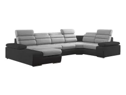 Sofá De Canto Panorâmico Modular Em Tecido E Pele Sintética Bicolor Cinzento Claro E Cinzento Escuro - Canto Esquerdo - Boileau