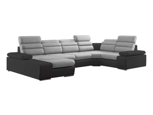 Sofá De Canto Panorâmico Modular Em Tecido E Pele Sintética Bicolor Cinzento Claro E Cinzento Escuro - Canto Esquerdo - Boileau