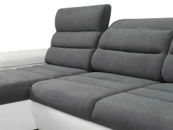 Sofá De Canto Panorâmico Modular Em Tecido E Pele Sintéticabicolor Cinzento E Branco - Canto Esquerdo - Boileau