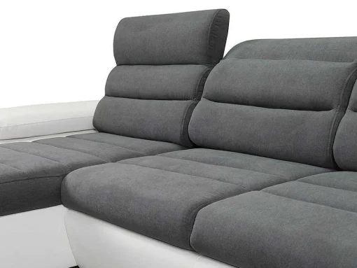 Sofá De Canto Panorâmico Modular Em Tecido E Pele Sintéticabicolor Cinzento E Branco - Canto Esquerdo - Boileau