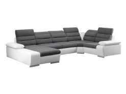 Sofá De Canto Panorâmico Modular Em Tecido E Pele Sintéticabicolor Cinzento E Branco - Canto Esquerdo - Boileau