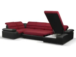 Sofá De Canto Panorâmico Modular Em Tecido E Pele Sintéticabicolor Vermelho E Preto - Canto Direito - Boileau