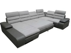 Sofá De Canto Panorâmico Modular Em Tecido E Pele Sintética Bicolor Cinzento Claro E Cinzento Escuro - Canto Esquerdo - Boileau
