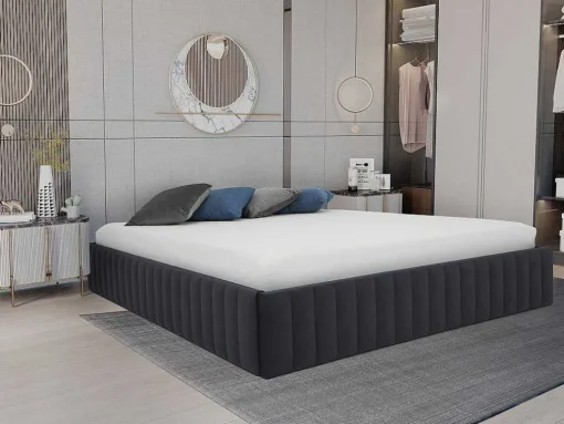 Sommier Com Arrumação 140 X 190 Cm Em Veludo Cinzento - Sethi Da Dreamea