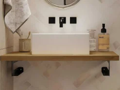 Suporte Suspenso Em Teca Clara Com Esquadros De Fixacao Brancos De 80 X 50 Cm - Sukawati
