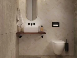 Suporte Suspenso Em Teca Escura Com Esquadros De Fixacao Pretos E Lavatório De 80 X 50 Cm - Sukawati