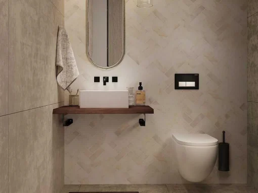 Suporte Suspenso Em Teca Escura Com Esquadros De Fixacao Pretos E Lavatório De 80 X 50 Cm - Sukawati