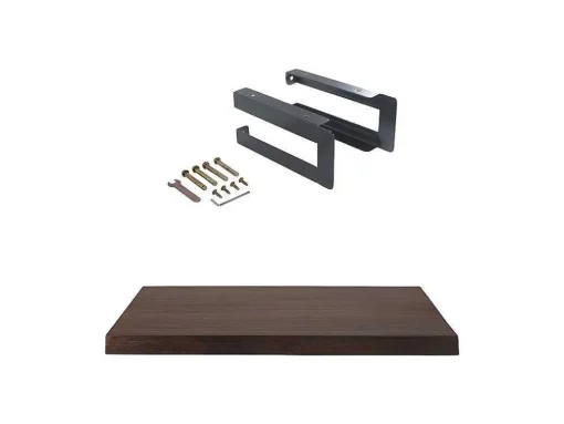 Suporte Suspenso Em Teca Escura Com Esquadros De Fixacao Pretos De 80 X 50 Cm - Sukawati