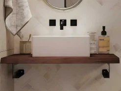 Suporte Suspenso Em Teca Escura Com Esquadros De Fixacao Pretos E Lavatório De 80 X 50 Cm - Sukawati