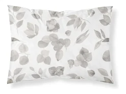Taie D'Oreiller 100% Coton 1 Piece Blanc A Fleurs Beiges 80X80