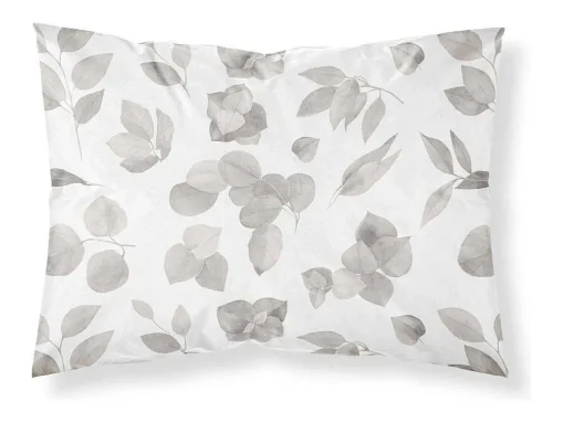Taie D'Oreiller 100% Coton 1 Piece Blanc A Fleurs Beiges 80X80