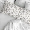 Taie D'Oreiller 100% Coton 1 Piece Blanc A Fleurs Beiges 45X125