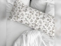 Taie D'Oreiller 100% Coton 1 Piece Blanc A Fleurs Beiges 45X125